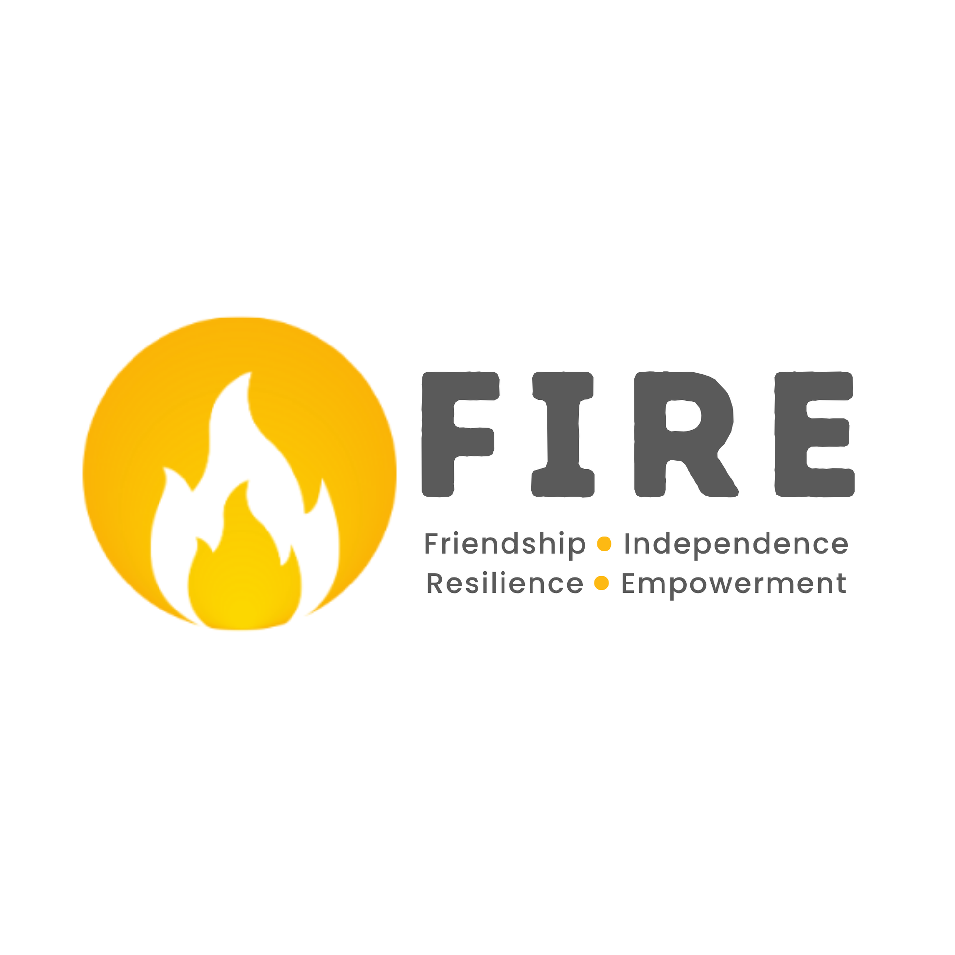A yellow circular icon with a white flame above the word 'FIRE' in gray text, shown on a white background.